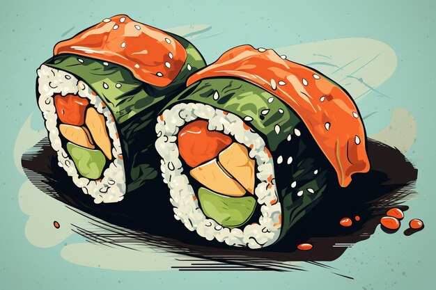 PopArt Sushi Kolorowe przedstawienie Sushi Roll