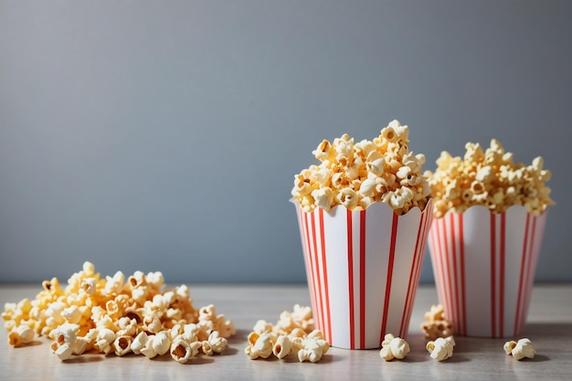 Popcorn w małych papierowych kieliszkach z miejscem do kopiowania