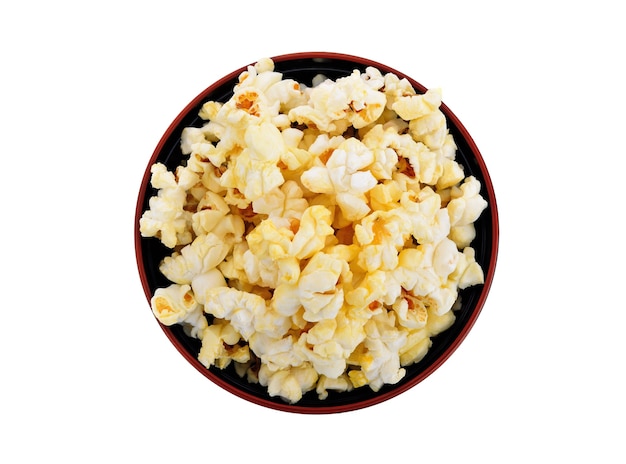 Popcorn W Misce Czarny Na Białym Tle. Widok Z Góry