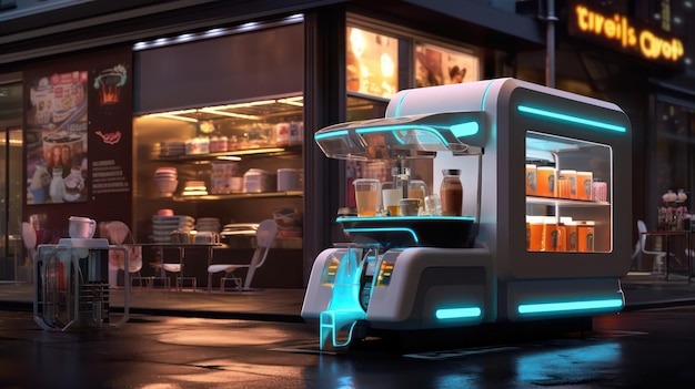 Popijaj neonową ekstrawagancję kawową robotów baristów przyszłości