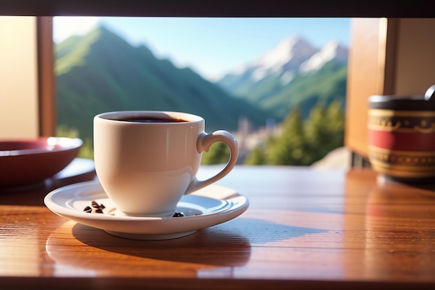 Zdjęcie popołudniowa herbata kawa deser biurowy napój biznesowy kawa tapeta ilustracja tła