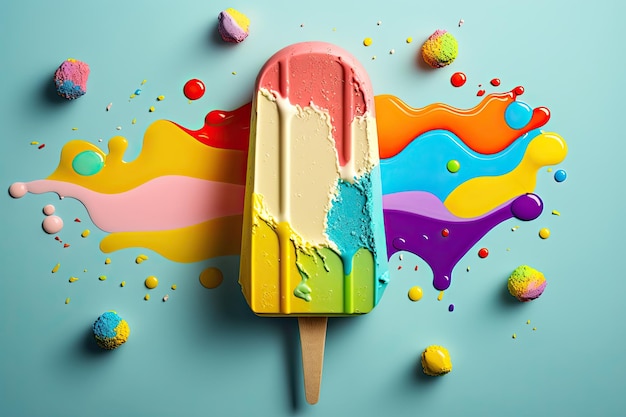 Popsicle w jaskrawych kolorach na żywym tle Generative AI