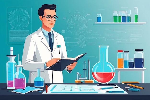 Poradnictwo dla nauczycieli w zakresie technik laboratoryjnych Ilustracja w stylu wektorowym