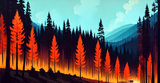Poranek wschodu słońca wewnątrz fantasy las malarstwo ilustracja Wideo Dżungla Tło Concept Art Generative AI