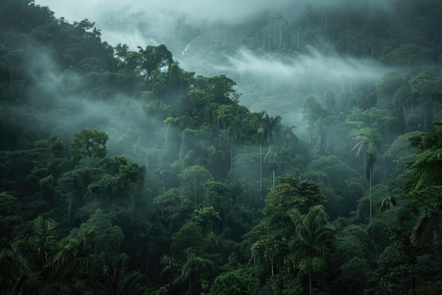 Poranna mgła w gęstych tropikalnych lasach deszczowych Kaeng Krachan Tajlandia