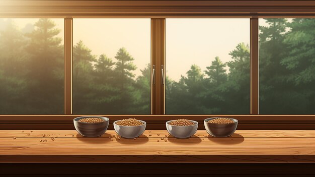 Poranny Błogosławieństwo Trzy duże miski owsa na biurku przy oknie