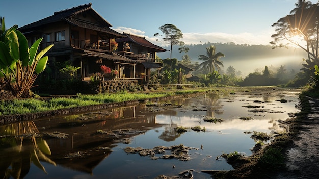 poranny widok pola ryżowego na bali w indonezji