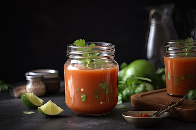 Porcja gazpacho w szklanym słoju