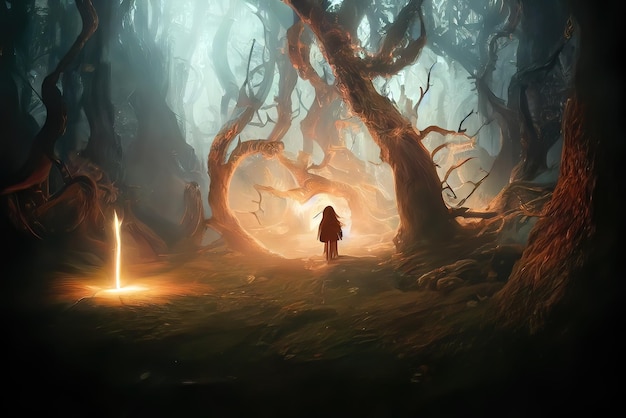 Portal łuczniczy w tajemniczym magicznym lesie z pięknym otoczeniem