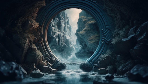 Portal rzeki Underworld Ilustracja cyfrowa sztuka Generative AI