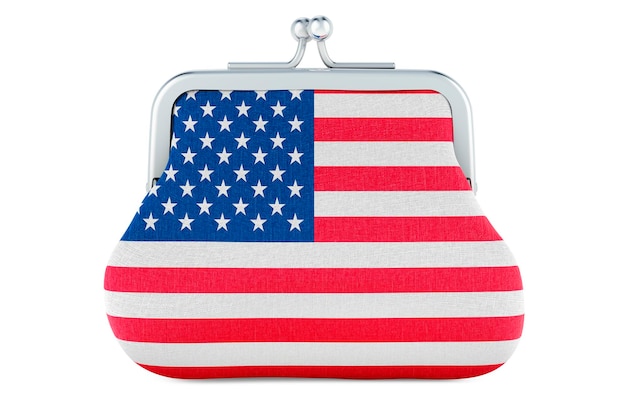 Portmonetka z flagą Stanów Zjednoczonych Koncepcja inwestycji budżetowych lub bankowości finansowej w renderowaniu 3D USA