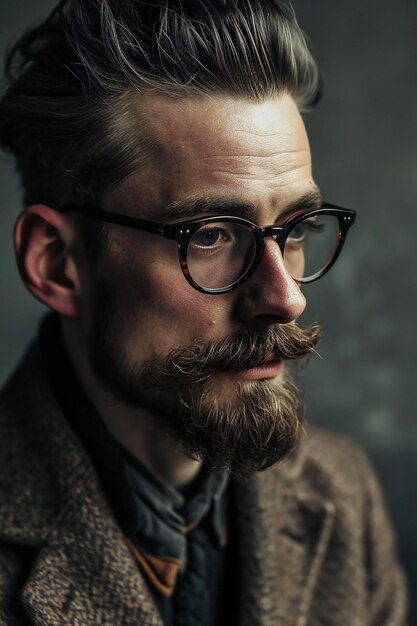 Zdjęcie portrait of a stylish man with a mustache and glasses mens beauty fashion