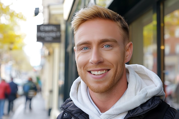 Zdjęcie portrait of handsome smiling hipster businessman model wearing casual