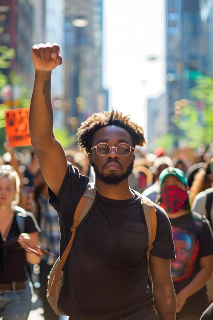 Zdjęcie portret afroamerykańskiego działacza przeciwko rasizmowi opowiadającego się za sprawiedliwością