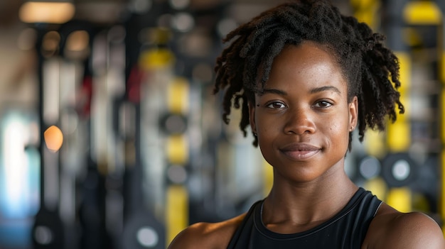 Portret afroamerykańskiej sportowki w siłowni