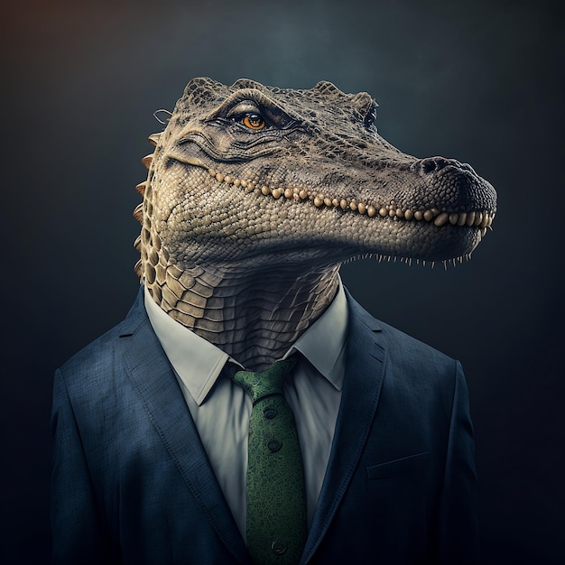 Portret aligatora wywijającego garnitur