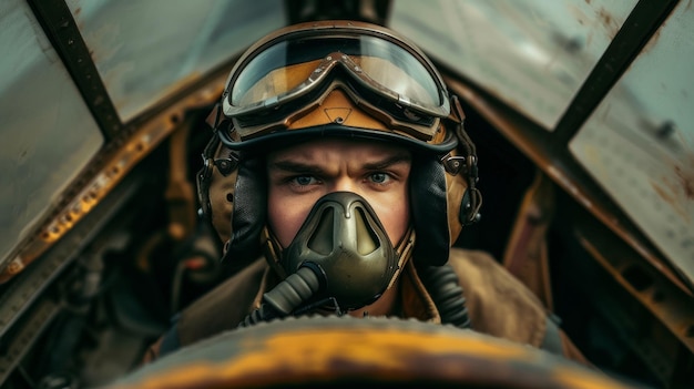 Zdjęcie portret amerykańskiego pilota myśliwskiego w masce w flight ai generative