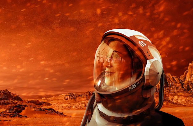 Portret Astronauty Na Planecie Mars.