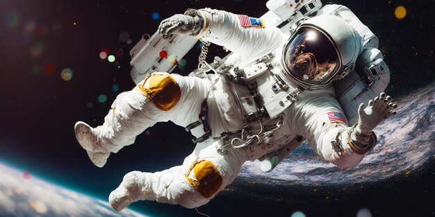 Portret astronauty unoszącego się w kosmosie Generacyjna sztuczna inteligencja