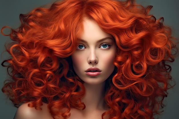 Portret atrakcyjnej młodej dziewczyny z wspaniałymi czerwonymi włosami.
