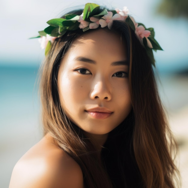 Portret azjatyckiej kobiety na tropikalnej plaży