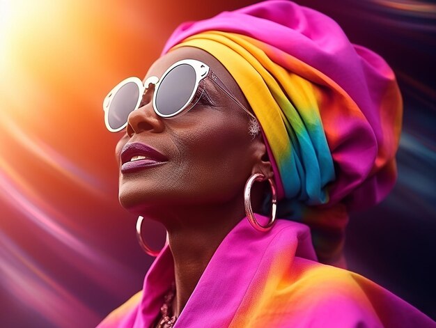 Portret bardzo eleganckiej starej afrykańskiej kobiety z drobnymi zmarszczkami wytwarzającymi ai