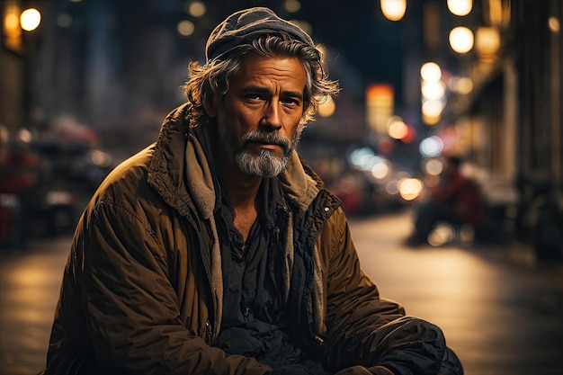 Portret bezdomnego na ulicy