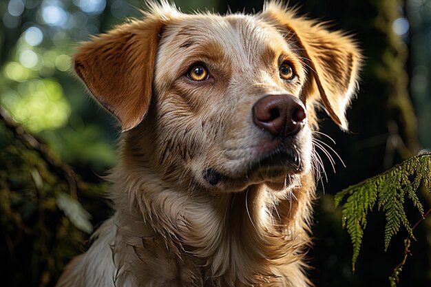 Portret białego labradora retriewera na tle natury przycięte zdjęcie naturalne światło Ai sztuka generatywna