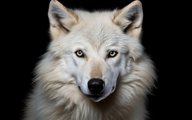 Portret białego wilka na izolowanym tle Generatywna sztuczna inteligencja