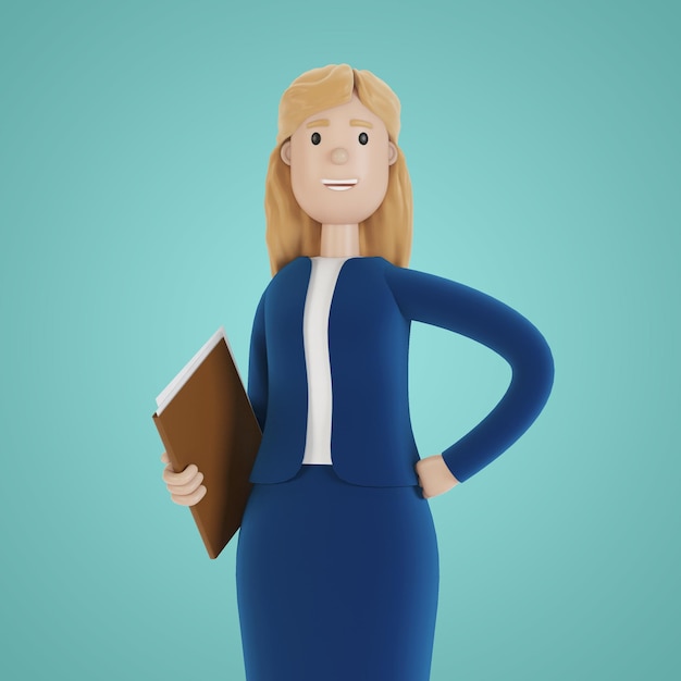 Portret bizneswoman Kobieta w ubraniach biznesowych pracownik firmy 3d ilustracja w stylu kreskówki