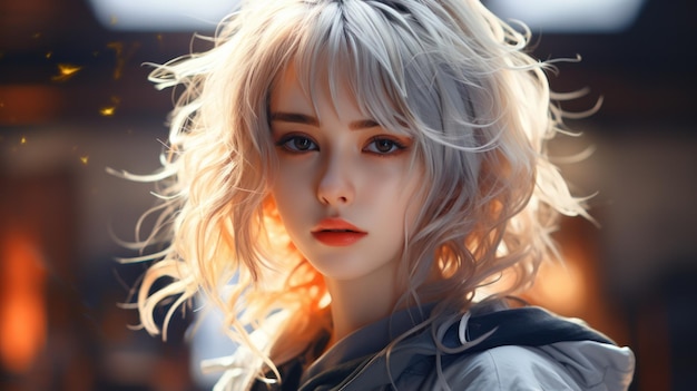 Portret blond dziewczyny w stylu anime