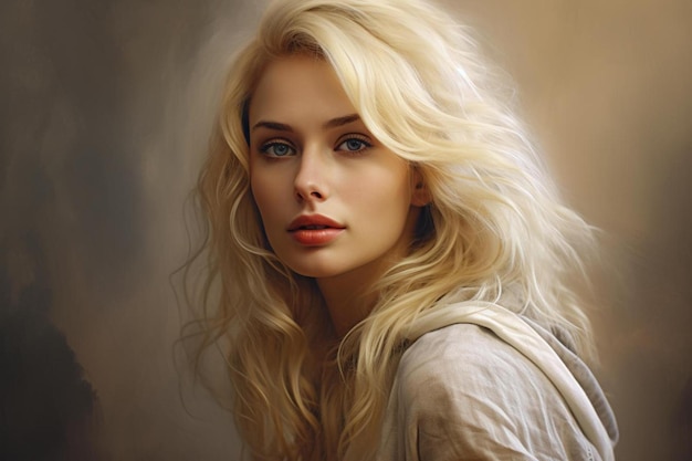 portret blondynki z czerwoną wargą.