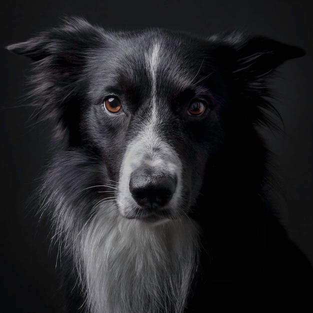 Portret border collie na czarnym tle