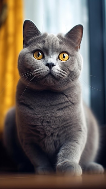 Portret brytyjskiego krótkowłosego kota z żółtymi oczami
