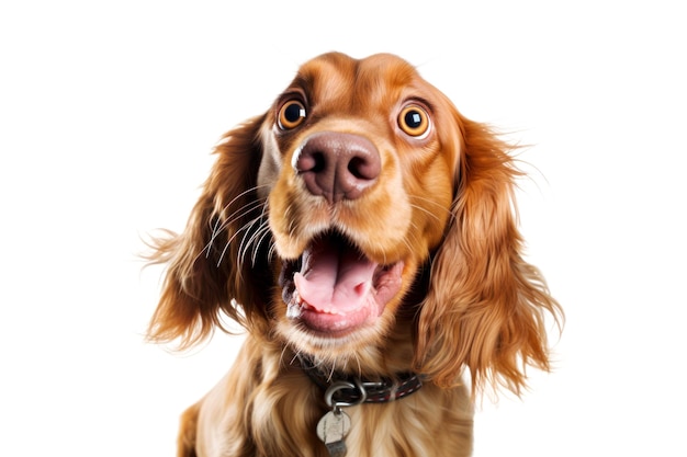 Portret ciekawego psa cocker spaniel izolowanego na białym tle