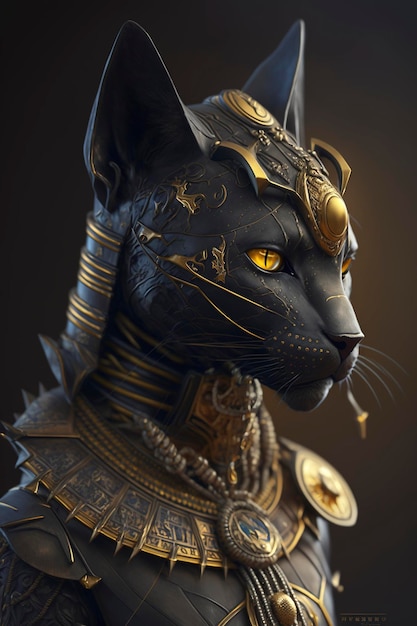 Portret cybernetyka czarnego faraońskiego kota, kreatywne ai