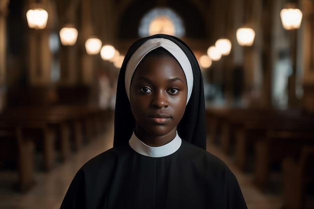 Portret czarnej katolickiej zakonnicy Siostra afrykańska Generuj Ai