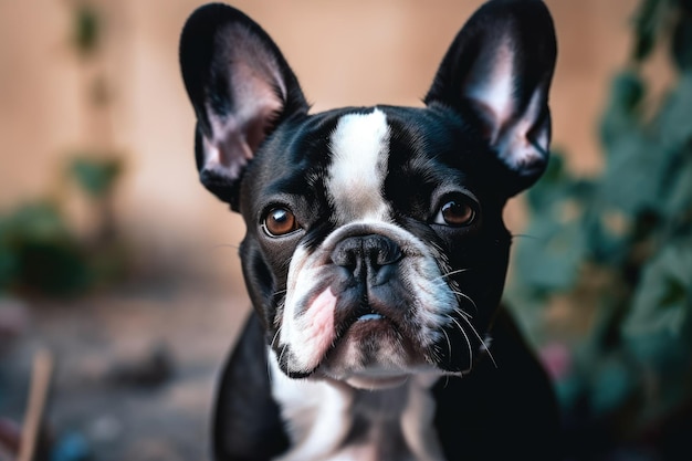 Portret czarno-biały buldog francuski