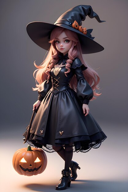 Portret czarownicy z dynią Halloween