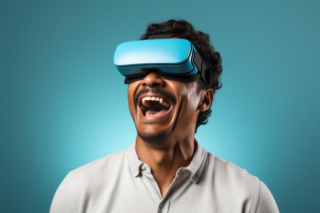 Portret człowieka używającego okularów VR Generatywna sztuczna inteligencja