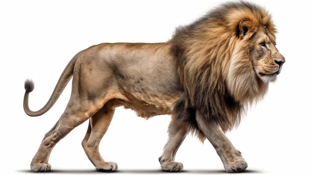 Zdjęcie portret dorosłego mężczyzny lwa spojrzenie na aparat panthera leo wyizolowanych na białym tle