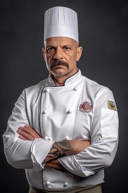 Portret dorosłego szefa kuchni z skrzyżowanymi ramionami