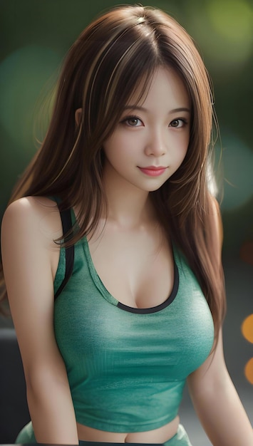 Portret dorosłej tajskiej pięknej dziewczyny w zielonej koszuli zrelaksować się i uśmiechnąć