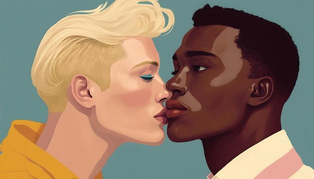 Portret dwóch całujących się osób.