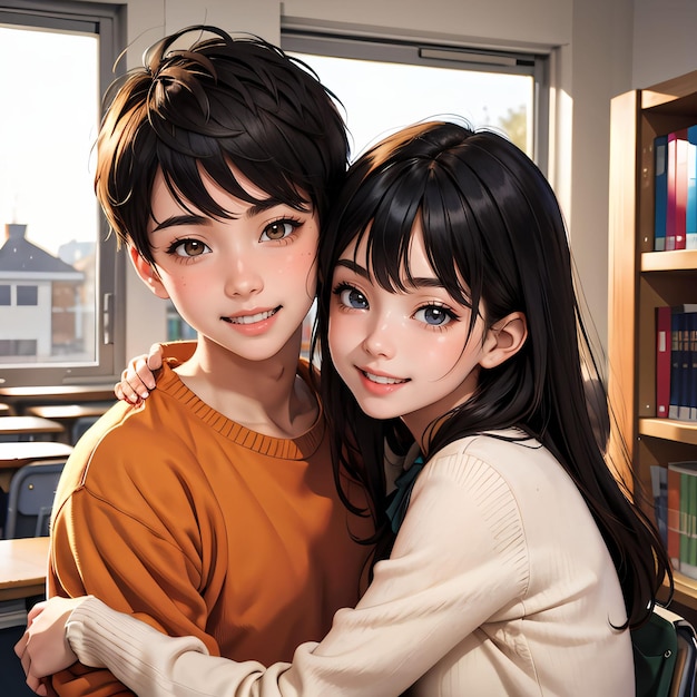 portret dwóch dziewcząt w szkolnej bibliotece