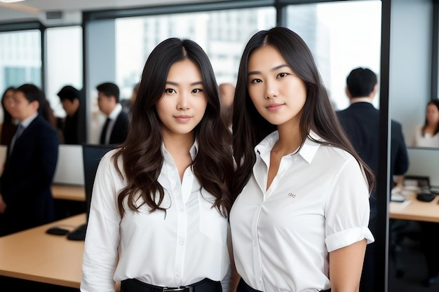 Portret dwóch kobiet biznesmenów w biurze z ludźmi