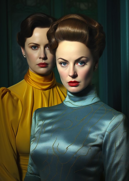 Portret dwóch pięknych kobiet w stylu retro Studio strzałów