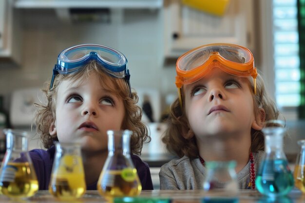 Zdjęcie portret dzieci prowadzących ekscytujące eksperymenty w eksploracji naukowej