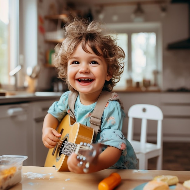 Portret dziecka z gitarą Generative AI