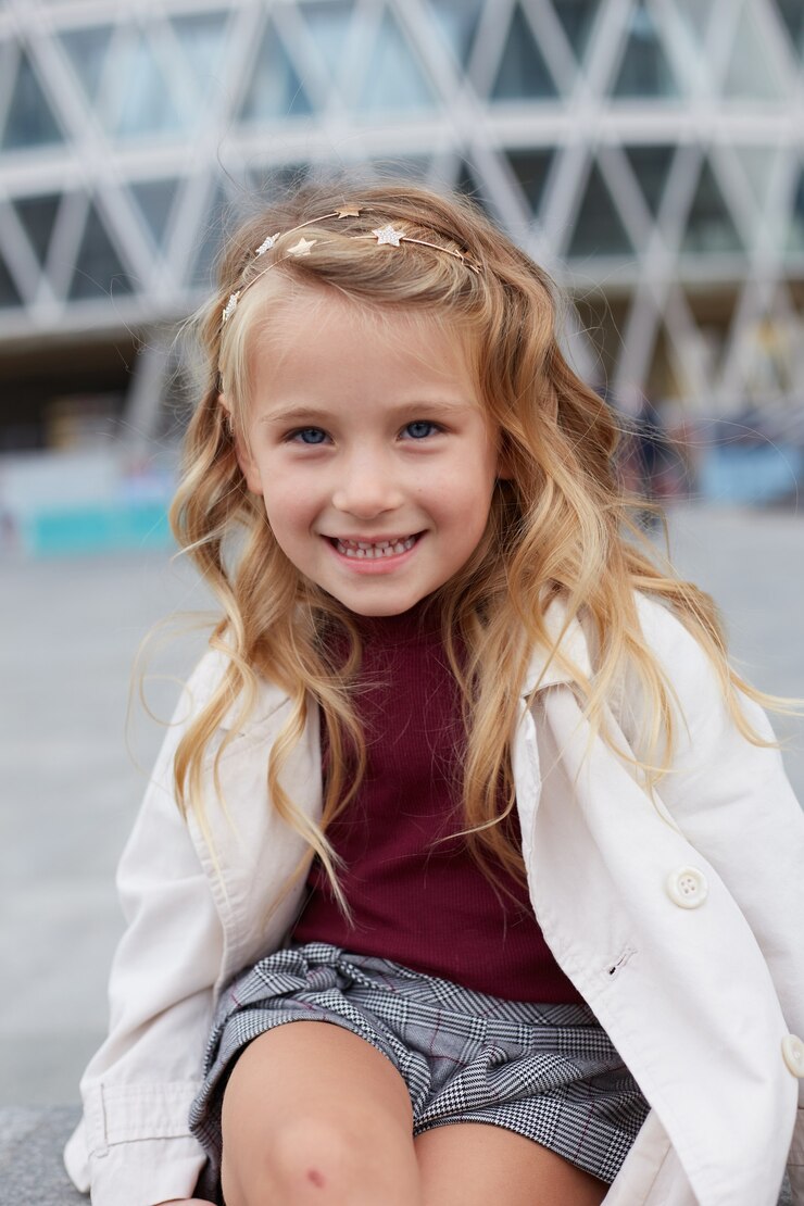Portret dziewczynki z pięknymi blond włosami